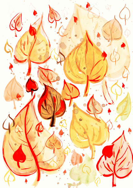 autumn leaves background, watercolor paint on paper - Photo, image