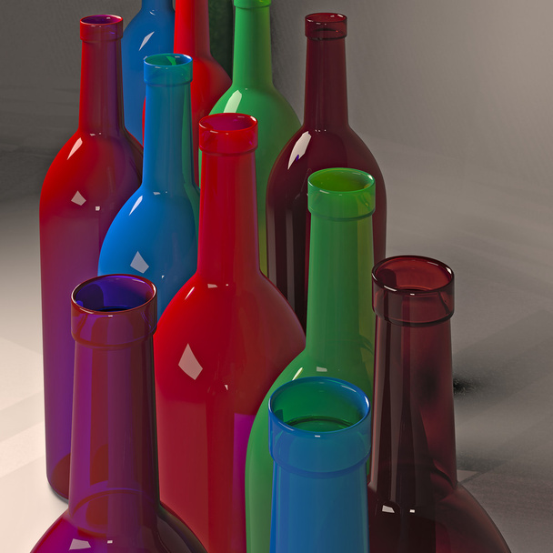 Colored bottles of wine. - Zdjęcie, obraz