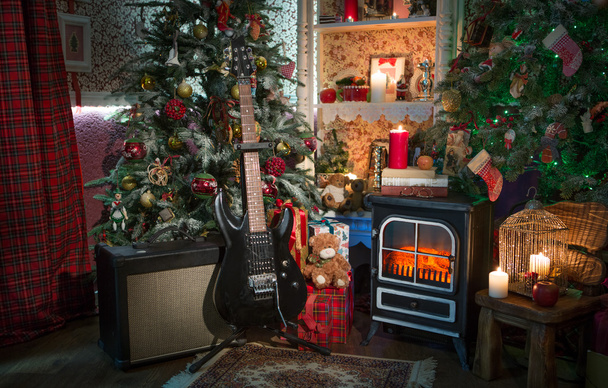 electric guitar in cristmas interior - Fotó, kép