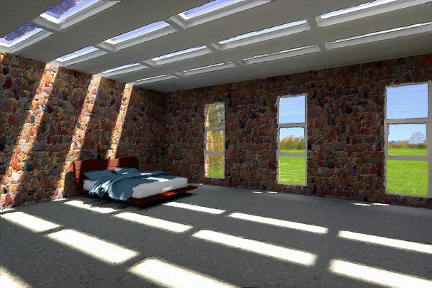 Huonekalut 3D sisustus makuuhuone grunge
 - Valokuva, kuva