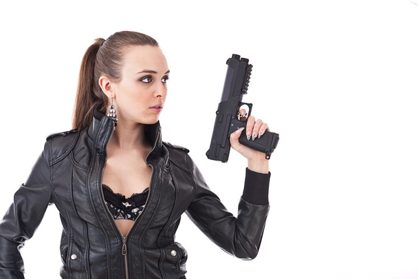 Woman with a gun - Foto, Bild