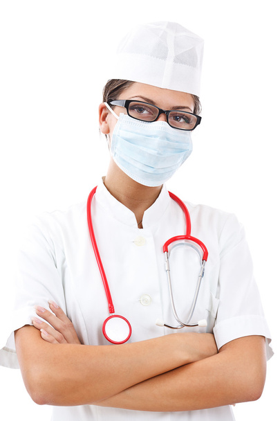 Doctor with stethoscope and mask - Photo, Image
