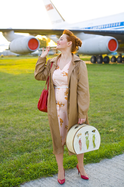 pin-up girl and airplane - Photo, Image