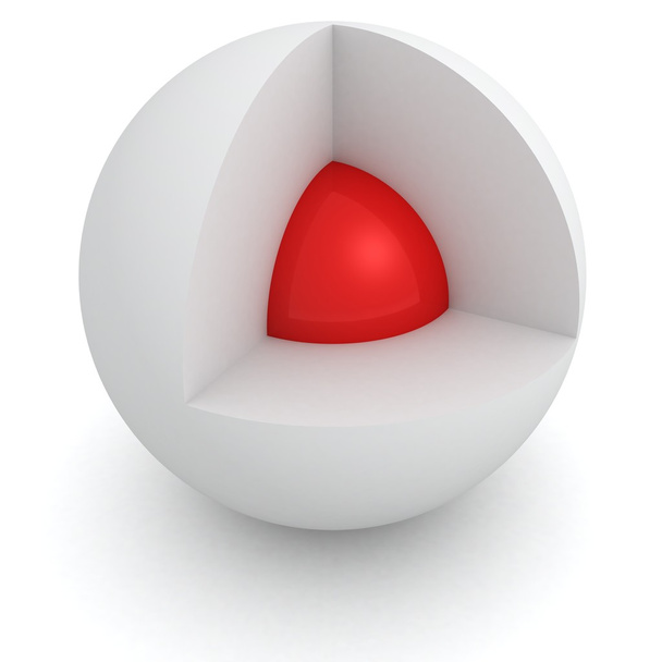 Poikkileikkaus valkoinen pallo punainen ydin sisällä
 - Valokuva, kuva