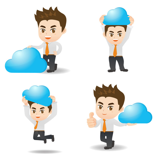 Biznesmen pokazuje technologii cloud computing - Wektor, obraz