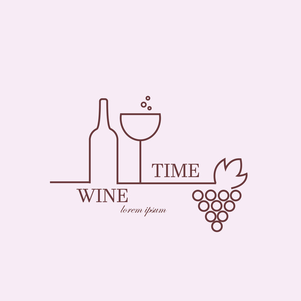 Wine Time. Vector illustration. Logo made in pink and red colors. Can be used in restaurant industry - Vektor, kép
