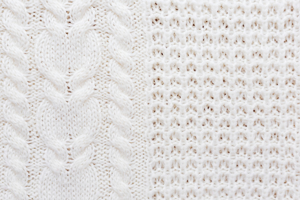 Abstract knitted background. Wool white sweater texture. Close up picture of  knitted pattern. - Фото, изображение