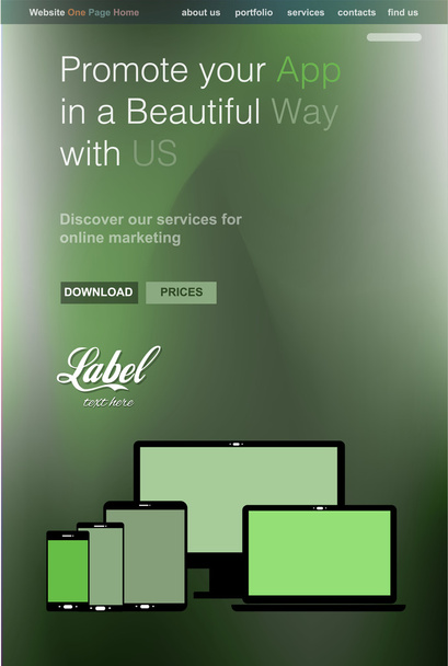 Μία σελίδα σαφής σύγχρονη ιστοσελίδα πρότυπο για μια βιτρίνα App  - Διάνυσμα, εικόνα