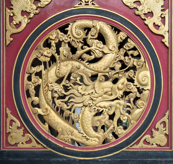 Wood Carved Chinese Dragon - Photo, Image