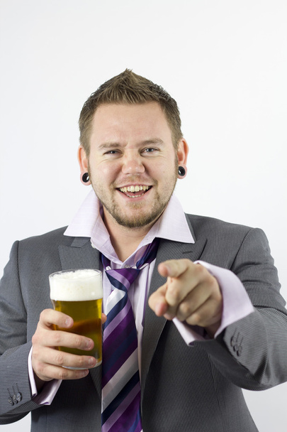 Happy Drunk and Pointing Office Worker - 写真・画像