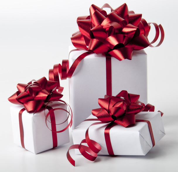 White gift boxes on white background - Фото, изображение