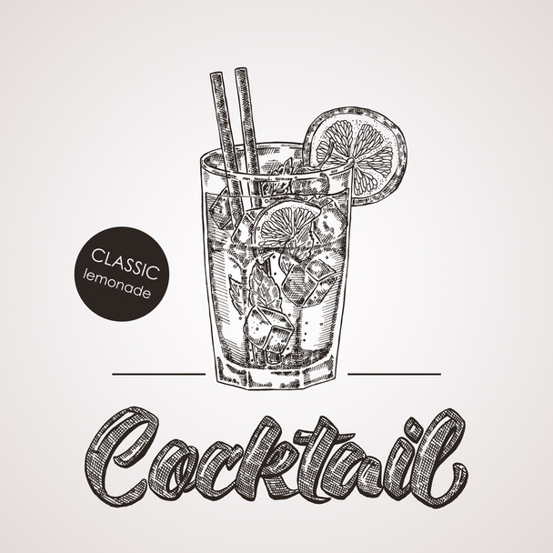 Hand drawn sketch cocktail with text. Vector illustration - Vector, Image