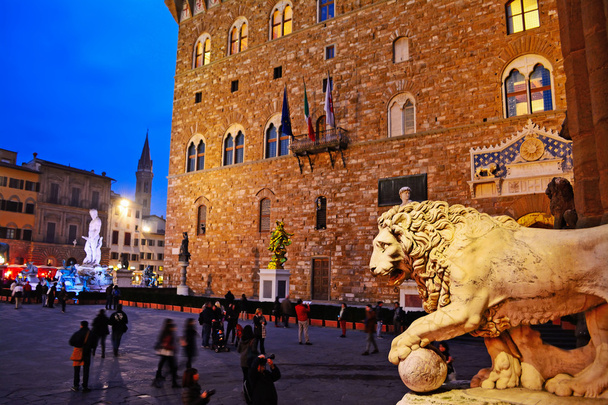 Náměstí Piazza della Signoria ve Florencii s Palazzo Vecchio - Fotografie, Obrázek