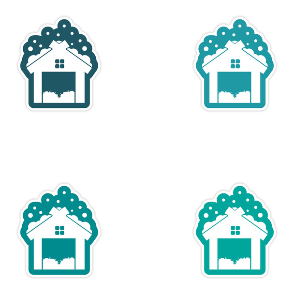 Set of paper stickers on white background barn in snow - Vector, Image