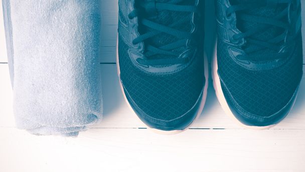 running shoes and towel vintage style - Photo, Image
