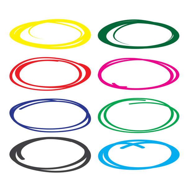 Series of red, yellow, blue, brown, green  highlight pen circle, hand draw circles set in various colors. - Διάνυσμα, εικόνα