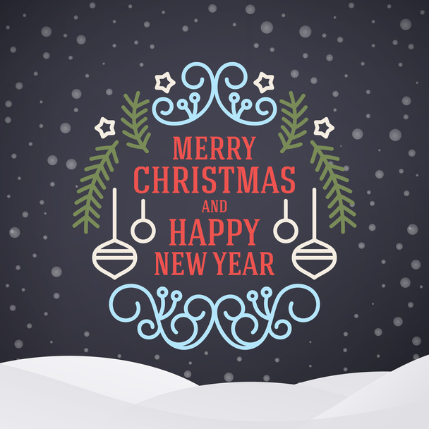 Christmas Postcard Typographic Merry Christmas and Happy New Year Badge. Vector Illustration - Vector, afbeelding