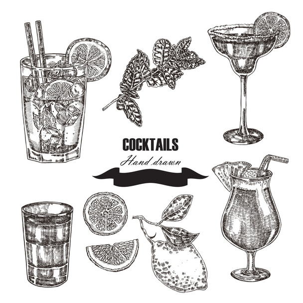 Jeu de cocktail dessiné à la main. Illustration vectorielle
 - Vecteur, image