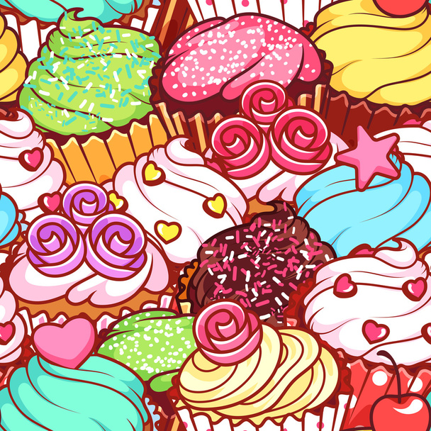 Seamless pattern with different cupcakes - ベクター画像