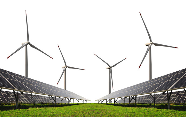 Sonnenkollektoren mit Windkraftanlagen - Foto, Bild