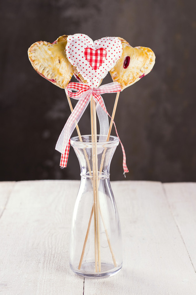 Cookies pops in the form of heart and heart from fabric - Фото, зображення