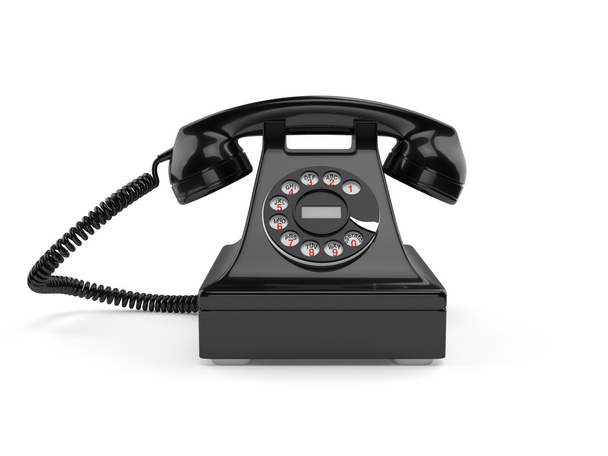 Zwarte ouderwetse klassieke telefoon geïsoleerd op witte achtergrond - Foto, afbeelding