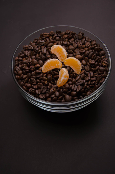 coffee bean and bowl mandarin - Photo, Image