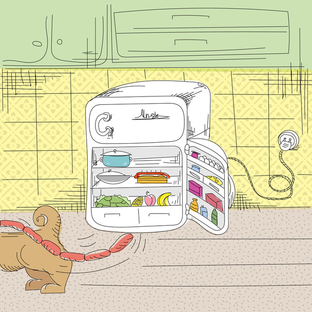 Conto de fadas sobre um cão e refrigerador
 - Vetor, Imagem
