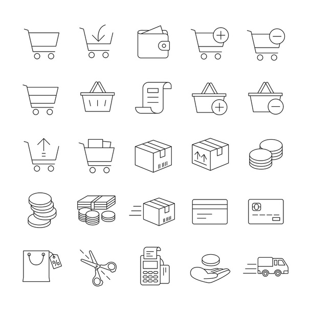 Online shopping outlines vector icons - Vecteur, image