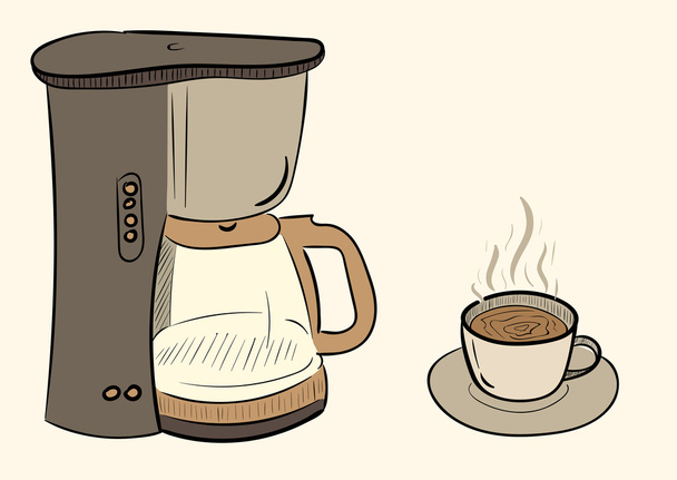 Coffee maker and coffee - Vector, Image