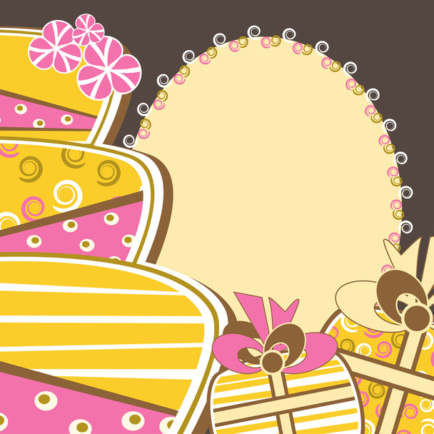 Invitation card with cake and gifts - Vector, Imagen