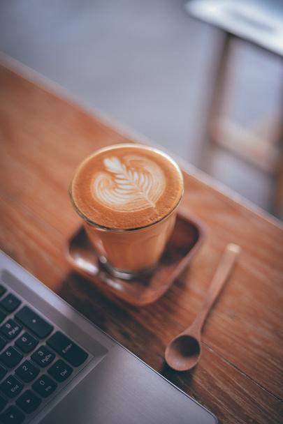 how to make coffee latte art in vintage color tone - Fotó, kép