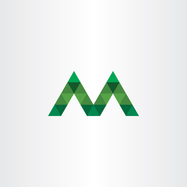 alfabet m met groene driehoekjes vector pictogram - Vector, afbeelding