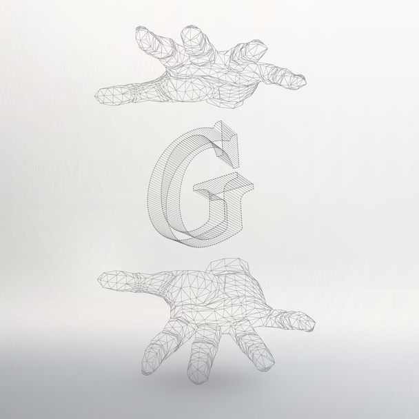 Vector illustration of letter G and hand of lines. Fonts of Mesh polygonal. The structural grid of polygons. Abstract Creative concept vector background. Molecular lattice. Polygonal design style - Vector, Image