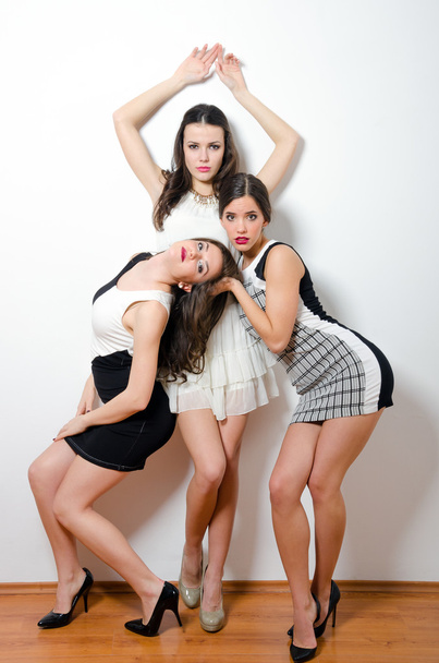 Trois belles filles élégantes posant isolées sur fond blanc
 - Photo, image