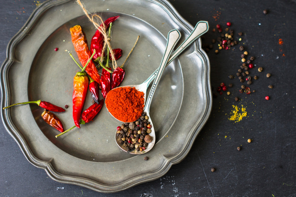 Spices on vintage background - Foto, imagen