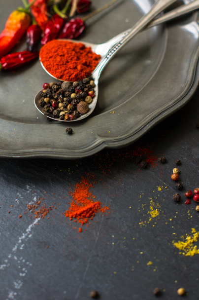 Spices on vintage background - Foto, Imagen