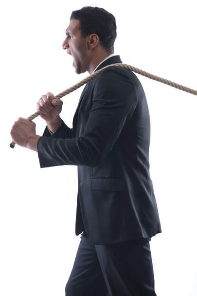 Business man with rope isolated on white background - Photo, Image