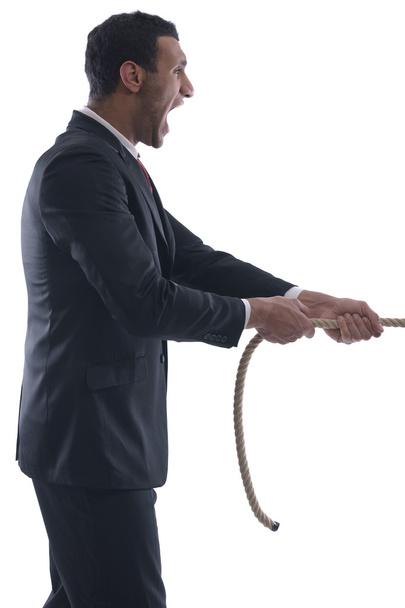 Business man with rope isolated on white background - Fotografie, Obrázek