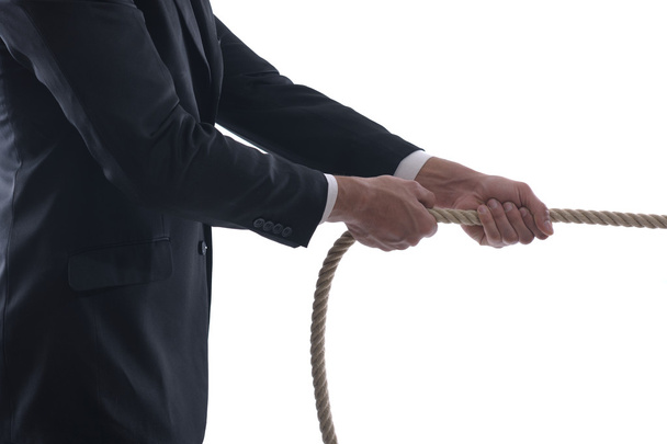 Business man with rope isolated on white background - Photo, Image