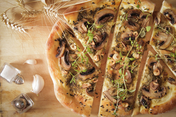 homemade Italian pizza with mushrooms and pesto - Photo, image