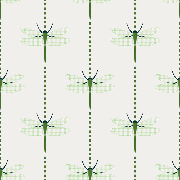 Seamless vector pattern with insects, symmetrical geometric background with dragonflies, over light backdrop - Vektör, Görsel