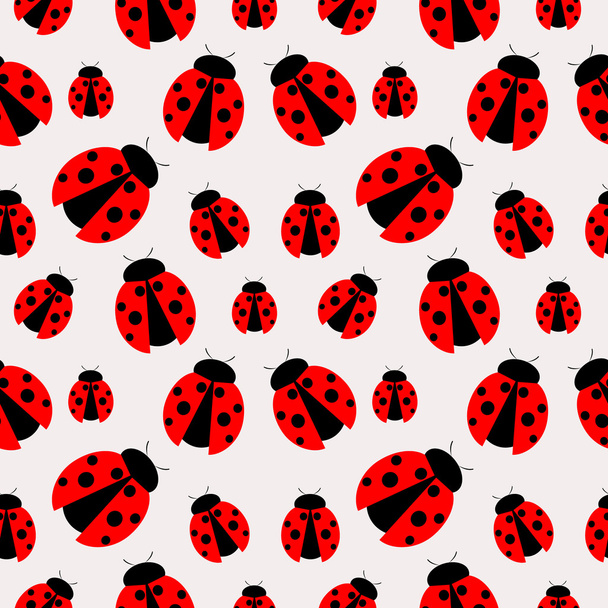 Seamless vector pattern with insects, chaotic background with bright close-up ladybugs - Vector, imagen