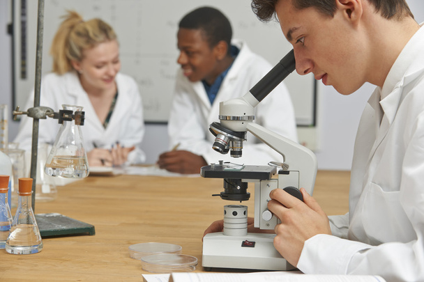 Teenage Students In Science Class Using Microscope - Zdjęcie, obraz