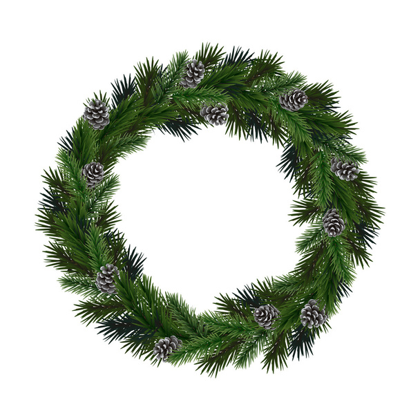 Realistic wreath of fir branches with  pine cones - Vector, afbeelding