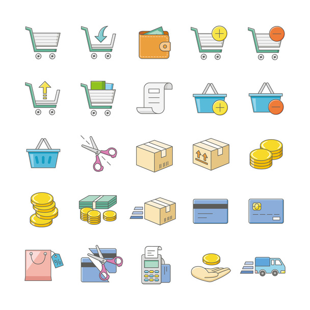 Online shopping color vector icons - Vektor, kép