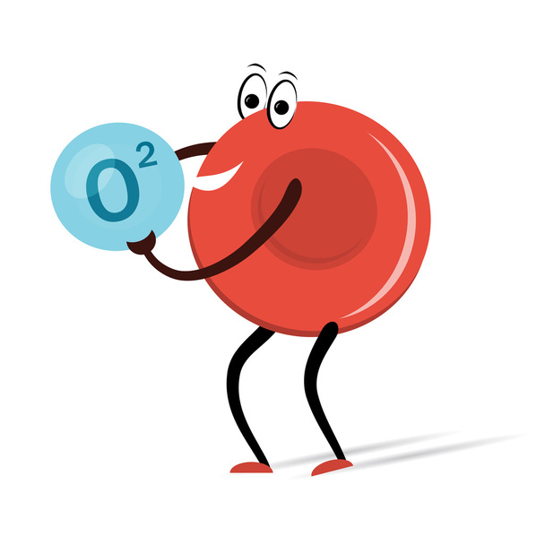 Красная Клетка Крови с Карикатурой на Кислород
 - Вектор,изображение