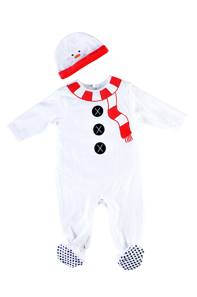 Дитячий костюм сніговика. Ізольоване вбрання на білому
 - Фото, зображення