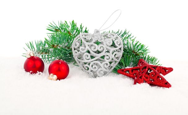 beyaz bitti izole kopya alanı ile Noel dekorasyon - Fotoğraf, Görsel