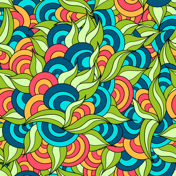 Hand drawn herbal and circles colored seamless pattern - Vektor, kép